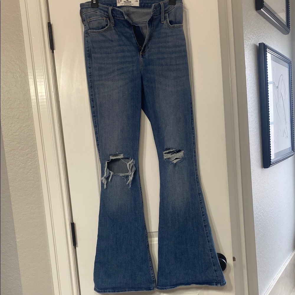 Women's Blue Distressed Flare Jeans